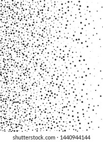 Elegant pattern with black polka dots of small and large scale. Splatter background. Black glitter blow explosion and splats on white. Grunge texture. Vector illustration