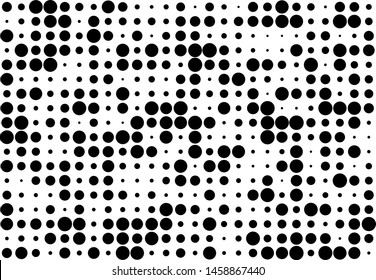 Elegant pattern with black polka dots of small and large scale. Splatter background. Black glitter blow explosion and splats on white. Grunge texture. Vector illustration