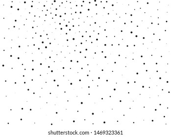 Elegant pattern with black polka dots of small and large scale. Splatter background. Black glitter blow explosion and splats on white. Grunge texture. Vector illustration