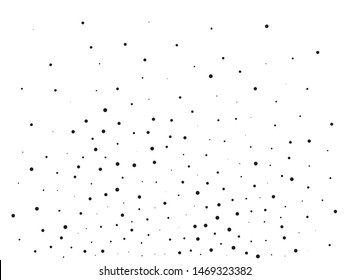 Elegant pattern with black polka dots of small and large scale. Splatter background. Black glitter blow explosion and splats on white. Grunge texture. Vector illustration