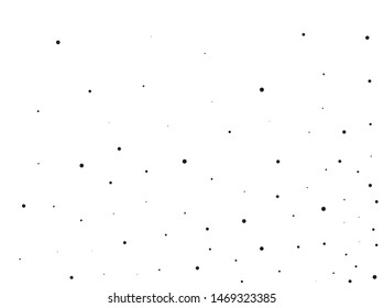 Elegant pattern with black polka dots of small and large scale. Splatter background. Black glitter blow explosion and splats on white. Grunge texture. Vector illustration