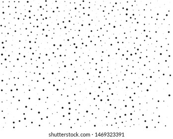 Elegant pattern with black polka dots of small and large scale. Splatter background. Black glitter blow explosion and splats on white. Grunge texture. Vector illustration