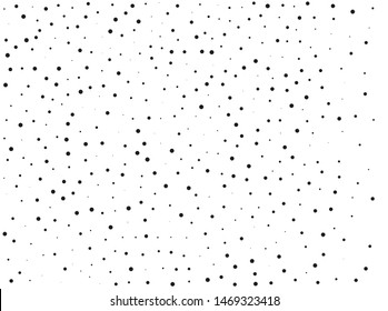 Elegant pattern with black polka dots of small and large scale. Splatter background. Black glitter blow explosion and splats on white. Grunge texture. Vector illustration
