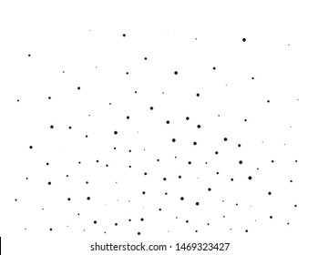 Elegant pattern with black polka dots of small and large scale. Splatter background. Black glitter blow explosion and splats on white. Grunge texture. Vector illustration