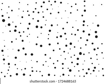 Elegant pattern with black polka dots of small and large scale. Splatter background. Black glitter blow explosion and splats on white. Grunge texture. Vector illustration 