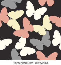 Elegant pattern with cute butterflies on black background can be used for linen tile, wallpaper, design fabric and more creative designs.