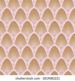 Patrón elegante con aficionados al estilo de los años 20, arte deco, grandes puertas. Ilustración de patrón vectorial.