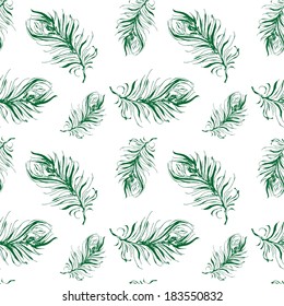 elegant pattern of feathers hand drawing in ethnic style - vector seamless print fabric, wallpaper, textiles