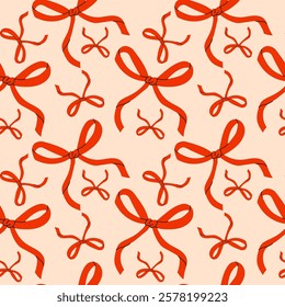 An Elegant Pattern Featuring Charming Red Bows Set Against a Light Background for Visual Appeal