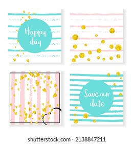 Elegant Pattern. Feminine Painting Set. Pink Birthday Art. Rose Carnival Brochure. Stripe Magic Effect. White Element. Golden Girly Magazine. Turquoise Elegant Pattern