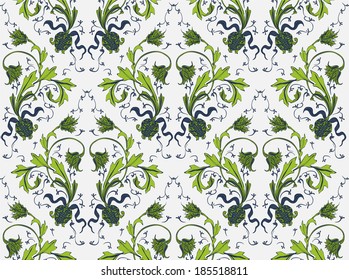 Elegant pattern with flowers ornament, vector floral illustration in vintage style