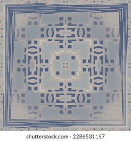 Elegant  pattern in gray blue for decoration. Print for paper wallpaper, tiles, textiles, neckerchief. Scarf design. Frame.