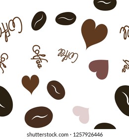 Elegant Pattern with Heart, text and coffee. Elements are not cropped. Pattern under the mask. Vector. Perfect design for textile, box, posters, cards, web etc.