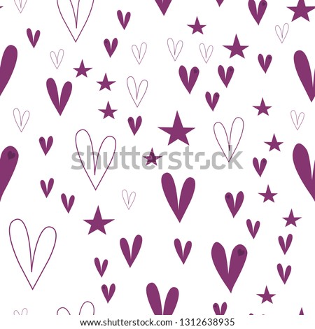 Elegant Pattern with Hearts and Stars Dark moderate pink color. This pattern can be used for design, textile,  pattern fills, posters, cards, web page background etc. Pattern under the mask. Vector.