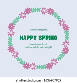 Elegant Pattern leaf and floral frame, with grey background, for happy spring poster design. Vector