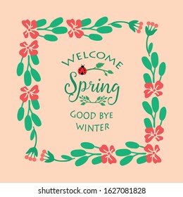 Elegant Pattern of leaf and flower frame, for welcome spring greeting card design. Vector