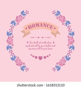 Elegant Pattern of leaf and pink floral frame, for seamless romance card design. Vector