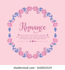 Elegant Pattern of leaf and pink floral frame, for seamless romance card design. Vector