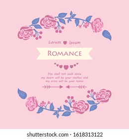 Elegant Pattern of leaf and pink floral frame, for seamless romance card design. Vector