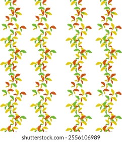 An elegant pattern with a linear image of autumn leaves in bright shades of yellow, green, orange and red