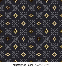 Elegant pattern on a black background. Seamless Wallpaper pattern. Fashionable Wallpaper for interior design. Vector graphics.