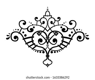 Elegant pattern in oriental style. Isolated in white background. Drawing for tattoo, posters, decoration and print. Vector illustration