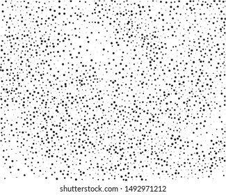 Elegant pattern with polka dots of small and large scale. Splatter background. Black glitter blow explosion and splats on white. Grunge texture. Vector illustration