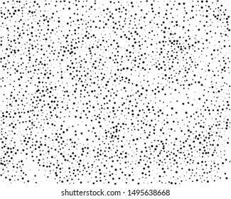 Elegant pattern with polka dots of small and large scale. Splatter background. Black glitter blow explosion and splats on white. Grunge texture. Vector illustration