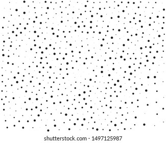 Elegant pattern with polka dots of small and large scale. Splatter background. Black glitter blow explosion and splats on white. Grunge texture. Vector illustration