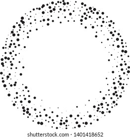 Elegant pattern with random black polka dots of small and large scale. Splatter background. Black glitter blow explosion and splats on white. Grunge texture. Vector illustration
