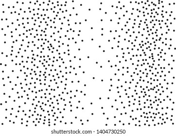 Elegant pattern with random black polka dots of regular scale. Splatter background. Black glitter blow explosion and splats on white. Grunge texture. Vector illustration