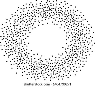 Elegant pattern with random black polka dots of regular scale. Splatter background. Black glitter blow explosion and splats on white. Grunge texture. Vector illustration