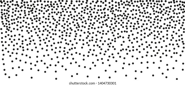 Elegant pattern with random black polka dots of regular scale. Splatter background. Black glitter blow explosion and splats on white. Grunge texture. Vector illustration