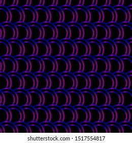 Elegant pattern. Seamless black background with a neon pattern. Vector illustration of seamless pattern with semicircles in eighties style. Black abstract background. Regular geometric. Disco stile.