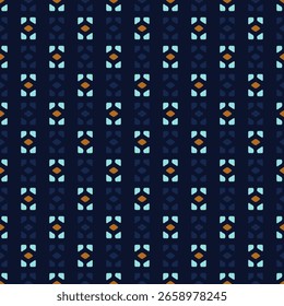 Elegante patrón de diamantes Pequeños motivos de fondo continuo azul clásico sin fisuras. Moderno diseño de tela con estilo textil swatch vestido de mujer, camisa de hombre todo el bloque de impresión. Vector ilustración gráfica.