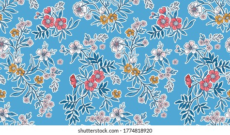 Elegant pattern in small flowers. Liberty style. Floral seamless background. Ditsy print. Vector texture. A bouquet of spring flowers for fashion prints.