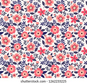 Elegant pattern in small flowers are scattered on the surface. Liberty style. Floral seamless background. Ditsy print. Vector texture. A bouquet of spring flowers for fashion prints.