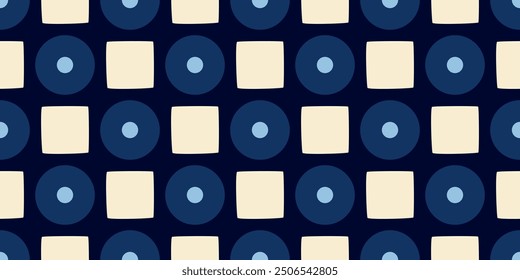 Elegant pattern small white squares motif seamless classic blue background. Modern geometric style fabric design textile swatch ladies dress, men's shirt allover print block. Minimal vector graphic.