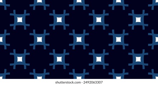 Elegant pattern square shapes motif seamless classic blue background. Modern Japanese style fabric design textile swatch ladies dress allover print block.