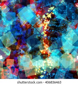 Elegant pattern of squares. The squares of various sizes. Randomly mixed. Overlay. Transparent elements. Abstract seamless background. The effect of watercolors and blur