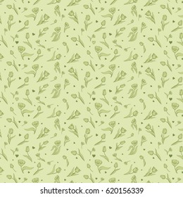 Elegant pattern with tulips on green background. Vector illustration