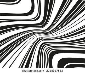 Elegant pattern with wavy, curves lines. Optical art background. Wave design black and white. Digital image with a psychedelic stripes. Vector illustration  