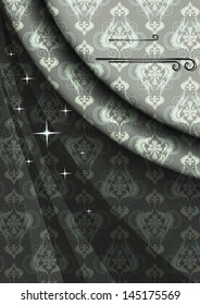 Elegant patterned satin curtain in gray beige colors