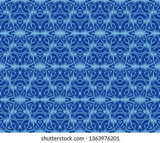 Elegant patterned textile texture indigo dyed ikat seamless pattern.