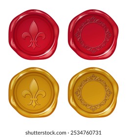 Elegant patterned wax seal illustrations_red and gold_set