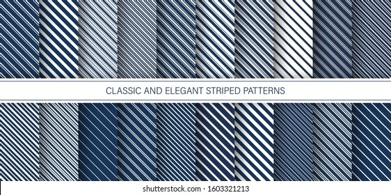 Elegant patterns. Set of seamless elegance vector illustration. Stripe background. Geometric patterns for luxury invitation, classic scrapbooking and gentle design. Dark blue color