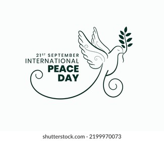 elegant peace day banner with hand drawn dove and leaf design 