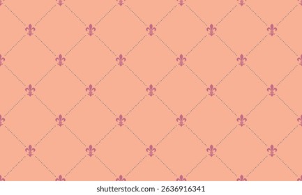 Elegant peach background featuring a repeating fleurdelis pattern.  Perfect for website design, stationery, packaging, or any project needing a sophisticated, vintage touch.
