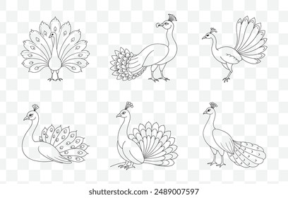 Elegant Peacock Line Art Vector Set with Detailed and Intricate Designs for Creative Projects and Artistic Creations