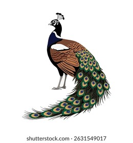 Elegant Peacock Standing Tall in Natural Glory Display Illustration